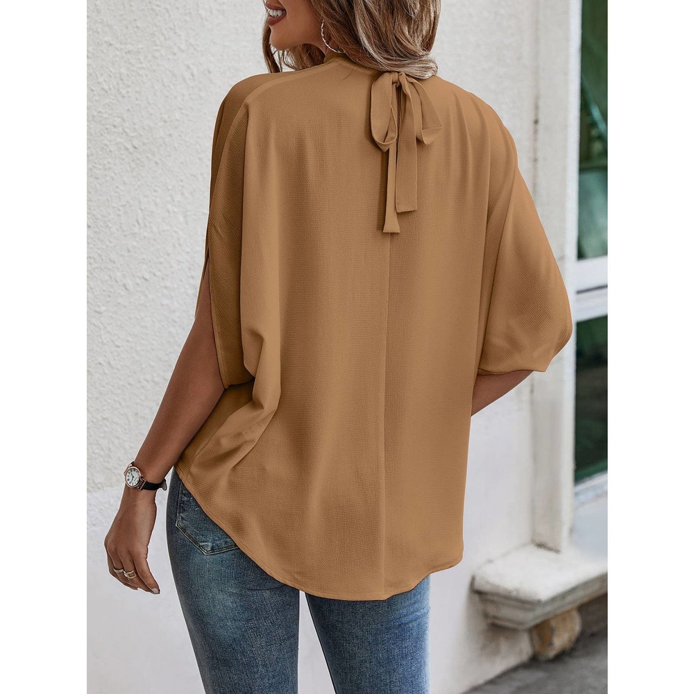 Tie Back Batwing Sleeve short sleeve Blouse black - Picture 3 of 11